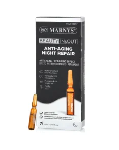 ANTI-AGING NIGHT REPAIR cu Acid Hialuronic + Vitamina B3 + Proteoglicani + Fitoplancton + Trufe Negre pentru Efecte Vizibile Anti-îmbătrânire – Cutie cu 7 Fiole pentru 14 zile de tratament