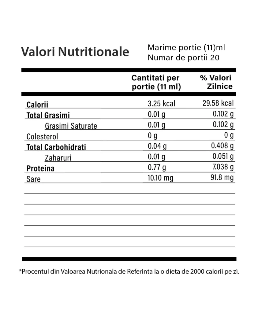 BCAA Complet - 20 Fiole - Valori Nutritionale