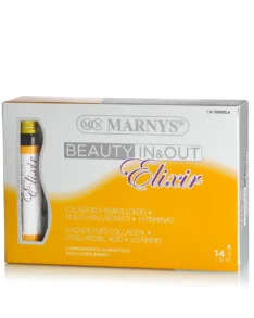 Beauty In & Out Elixir – Colagen Hidrolizat Tip 1 cu 5000 Mg + Acid Hialuronic + Semințe de Struguri + Biotină + Vitamine + Minerale – 14 Fiole