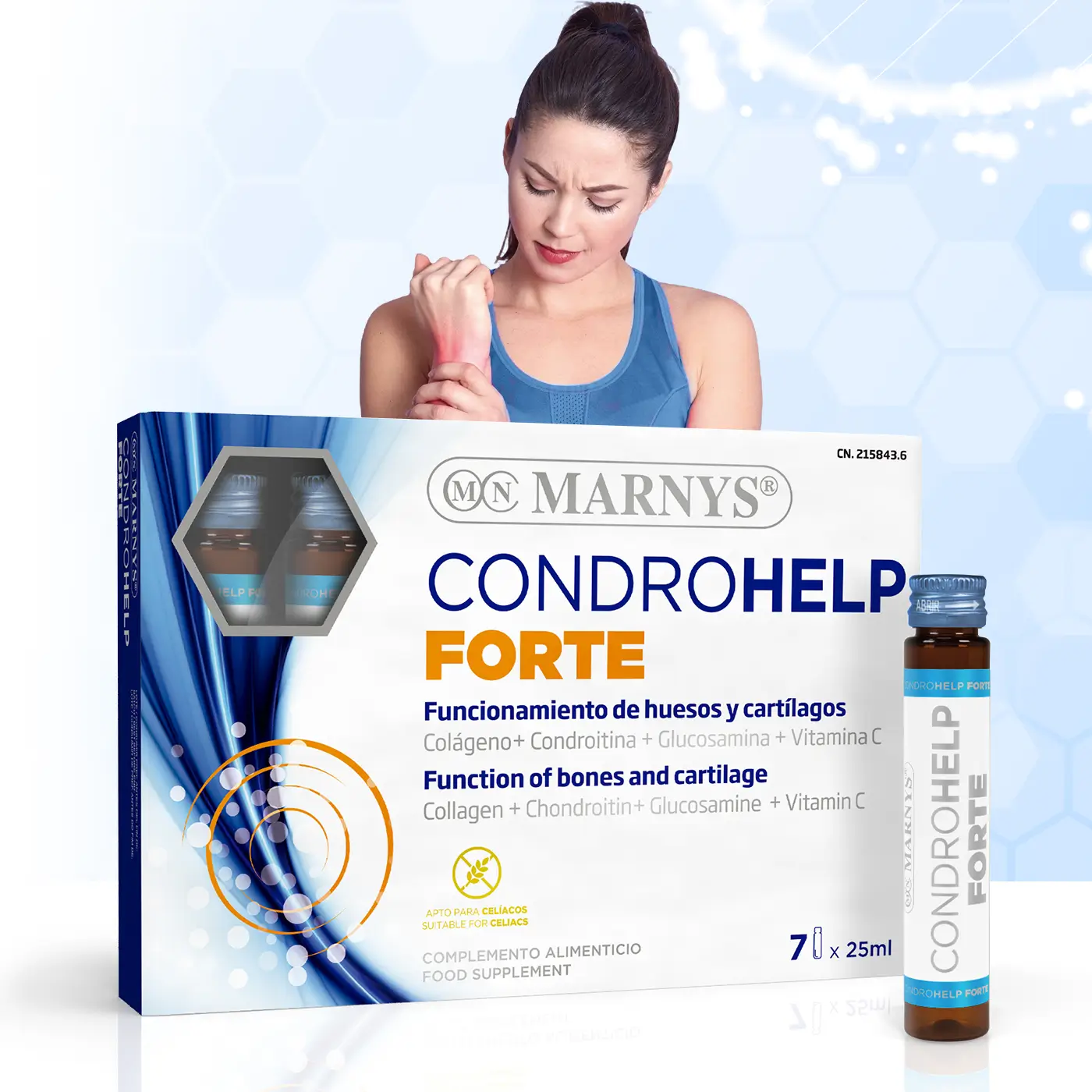 CONDROHELP FORTE – Colagen + Condroitina + Acid Hialuronic + MSM + Turmeric + Vitamine pentru flexibilitatea si mobilitatea articulatiilor, tendoanelor si ligamentelor – 7 Fiole