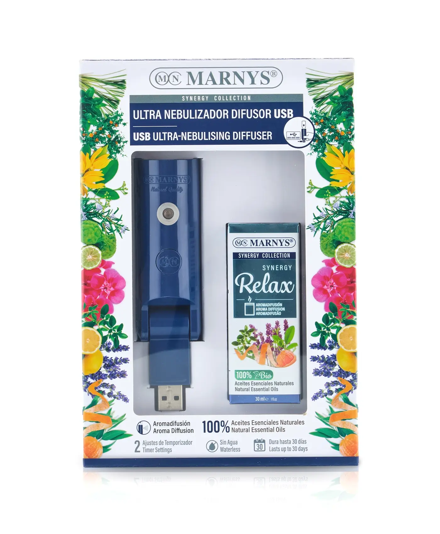 Difuzor USB Ultra-Nebulizator + Relaxare Sinergie 30 ml, Organic, Mix Uleiuri Esentiale Pentru Relaxare Si Stare De Bine Cu Lavandina + Portocala + Mandarina + Camfor + Maghiran