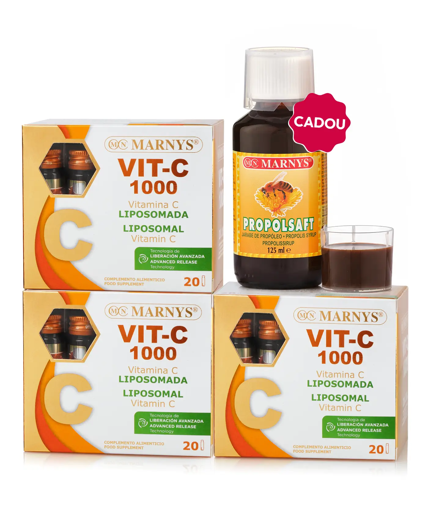 Pachet Imunitate - 3 cutii × Vitamina C 1000mg + Cadou Propolsaft 125 ml