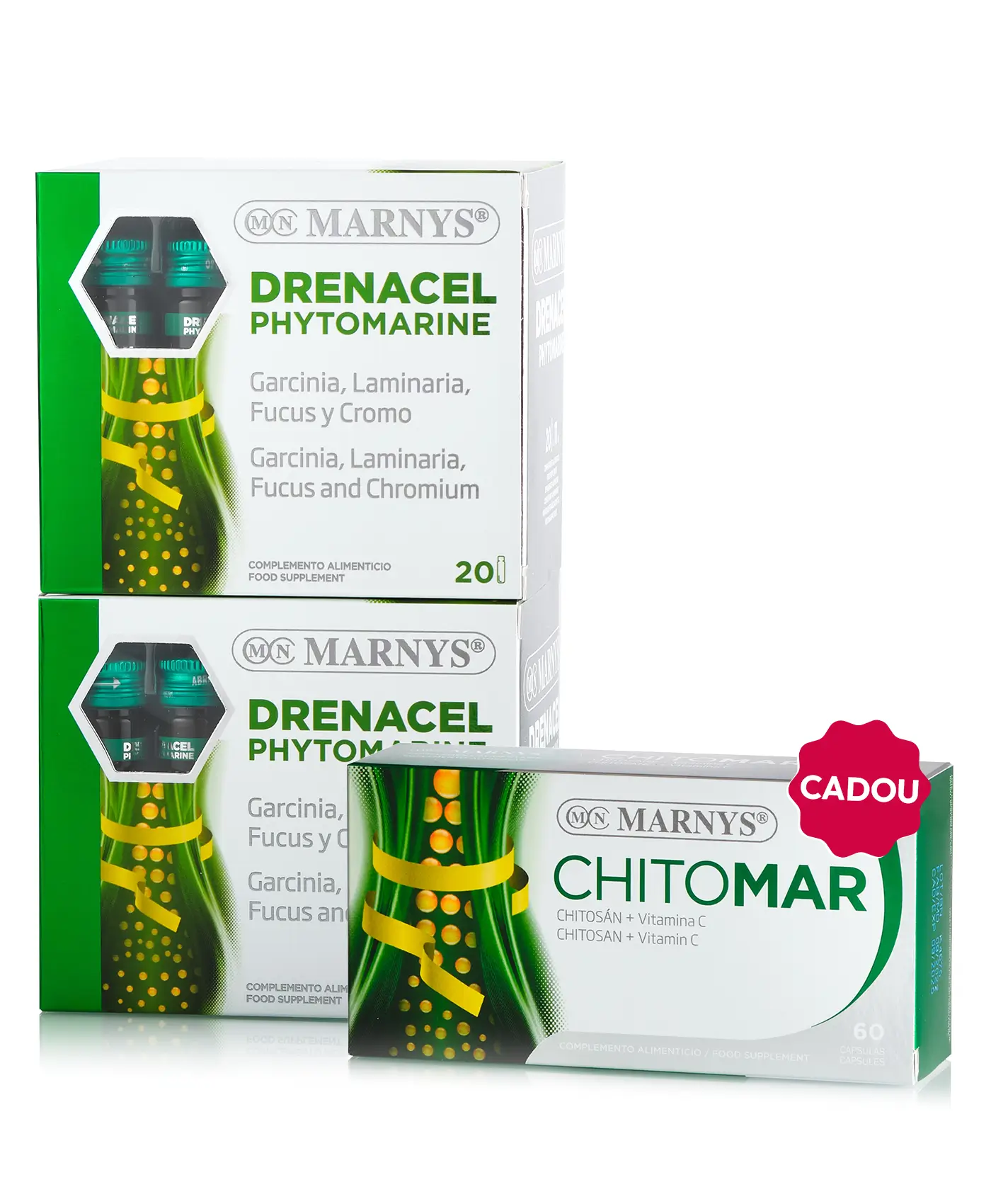 Pachet Siluetă & Metabolism - 2 cutii × Drenacel Phytomarine (Garcinia + Fucus + Crom) + Cadou Chitomar Chitosan 720mg
