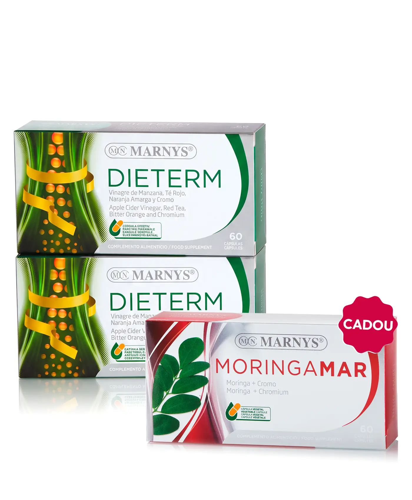 Pachet Termogenic - 2 cutii × Dieterm (Ceai Roșu + 3 active) + Cadou Moringamar (Moringa + Crom)