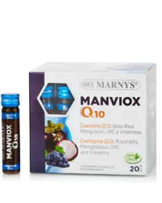 Manviox Q10 – Coenzima Q10 + Mangostan + Lăptișor de Matcă + Semințe de Struguri + 10 Vitamine – Antioxidant, Anti-Aging, Energizant – 20 Fiole