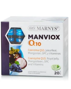 Manviox Q10 – Coenzima Q10 + Mangostan + Lăptișor de Matcă + Semințe de Struguri + 10 Vitamine – Antioxidant, Anti-Aging, Energizant – 20 Fiole
