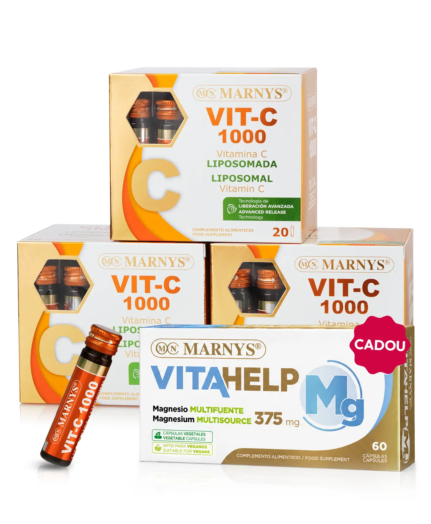 Pachet Anti-Oboseală - 3 cutii × Vitamina C Lipozomală 1000 mg + Cadou Magneziu VitaHelp 375 mg