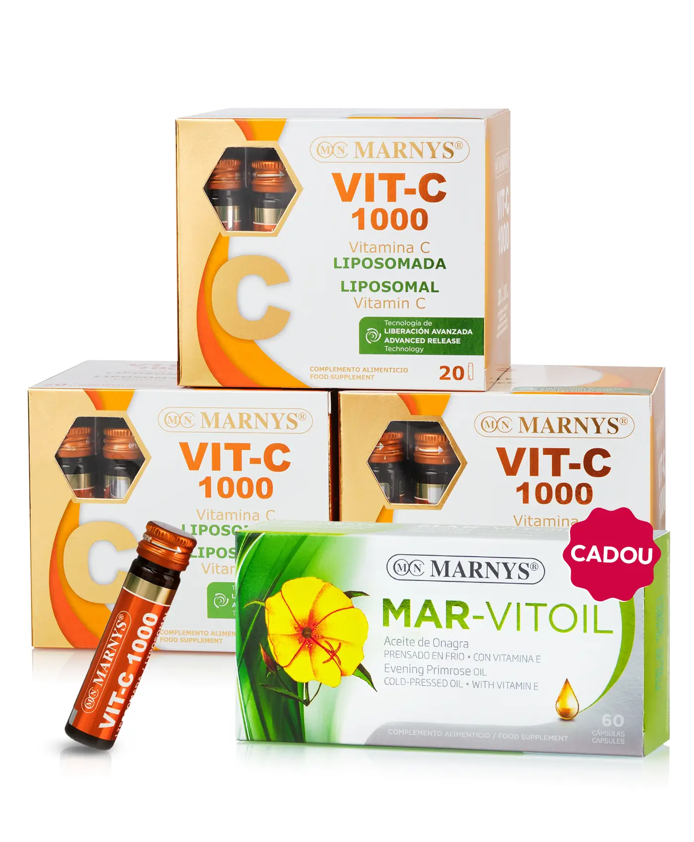 Pachet Duo Antioxidant C + E - 3 cutii × Vitamina C Lipozomală 1000 mg + Cadou Mar-Vitoil