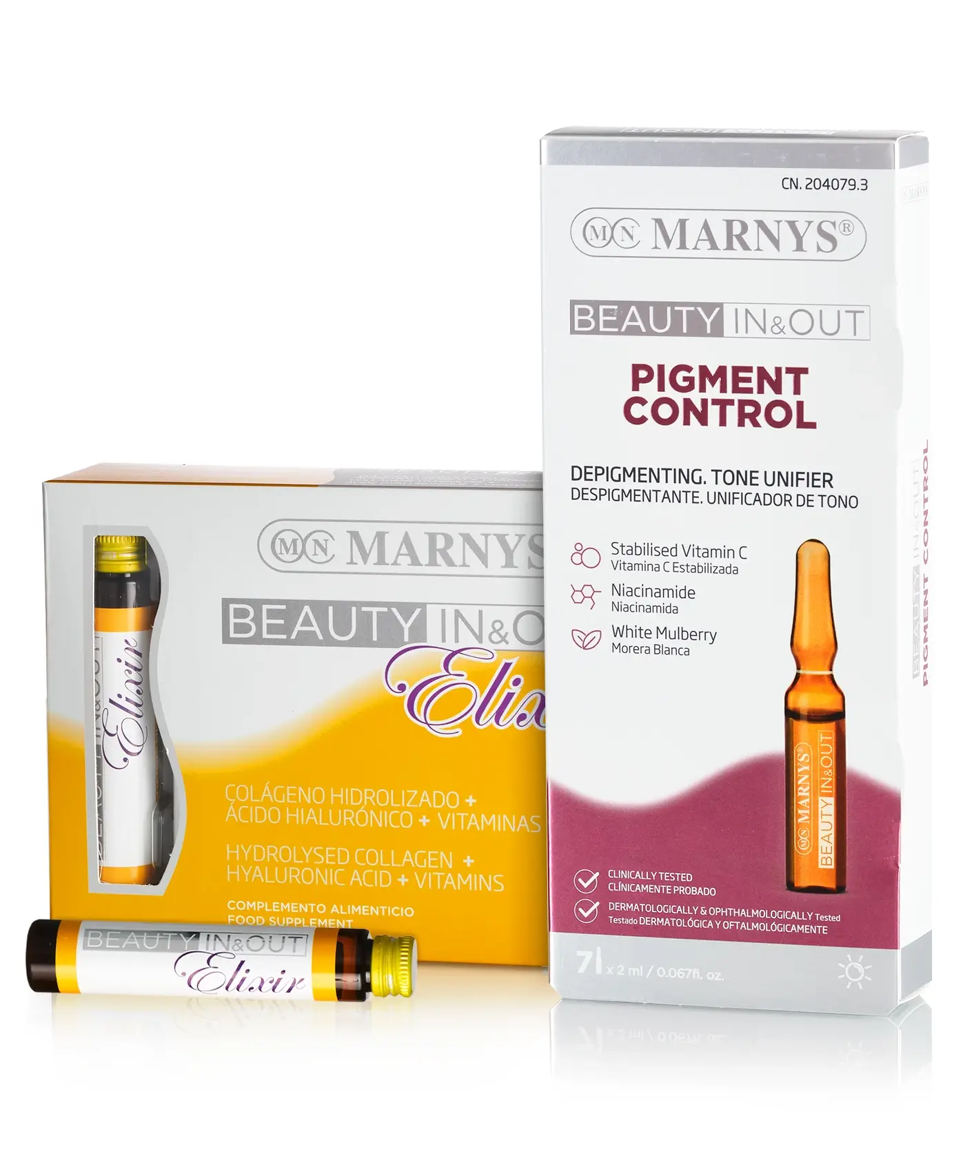 Pachet uniformizare și elasticitate ten: Colagen Beauty In & Out Elixir fiole + Pigment Control