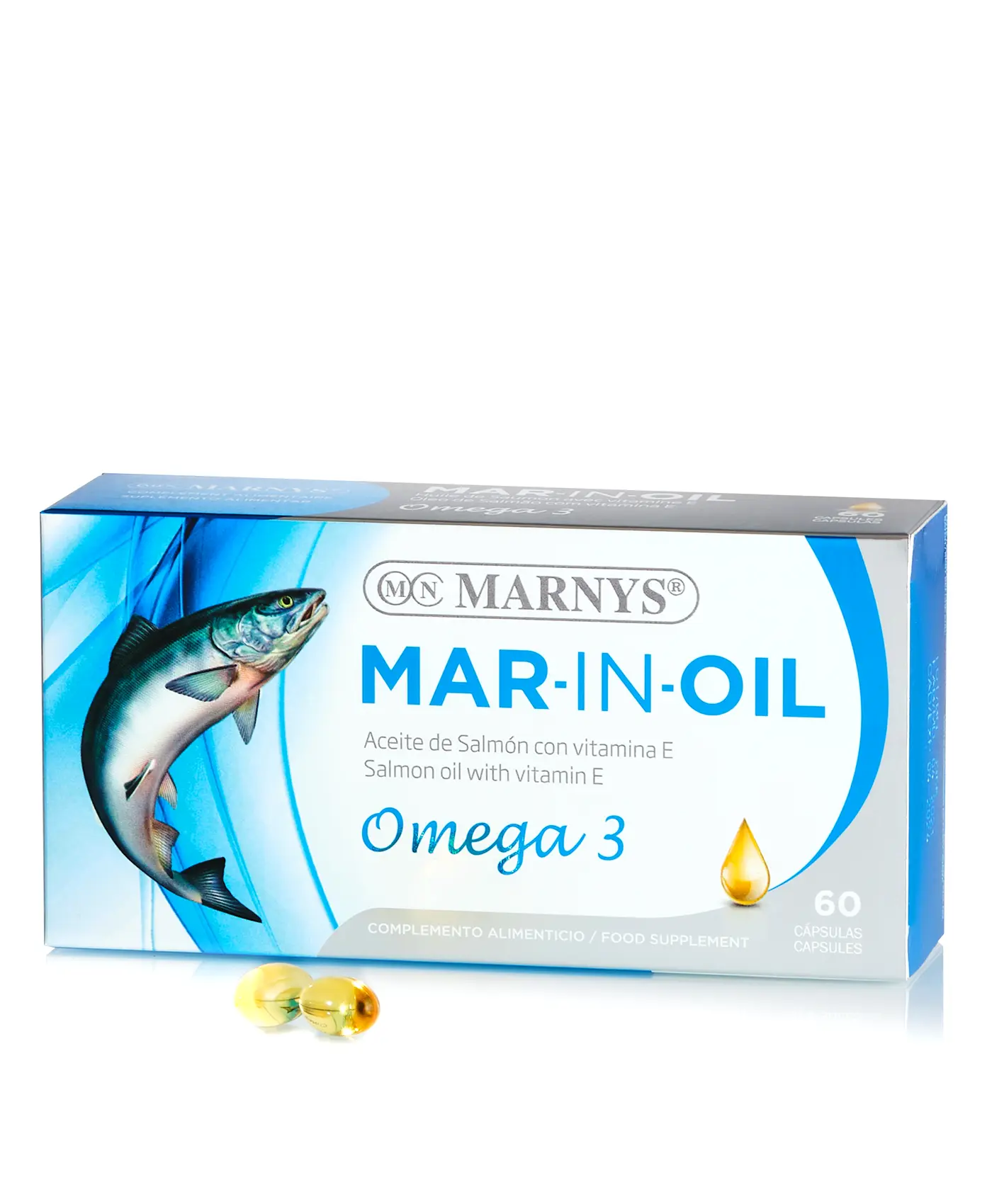 Ulei de Somon MAR-IN-OIL cu Omega 3 + Vitamina E 100% Naturală – Sistem Cardiovascular, Memorie, Vedere – 60 Gelule